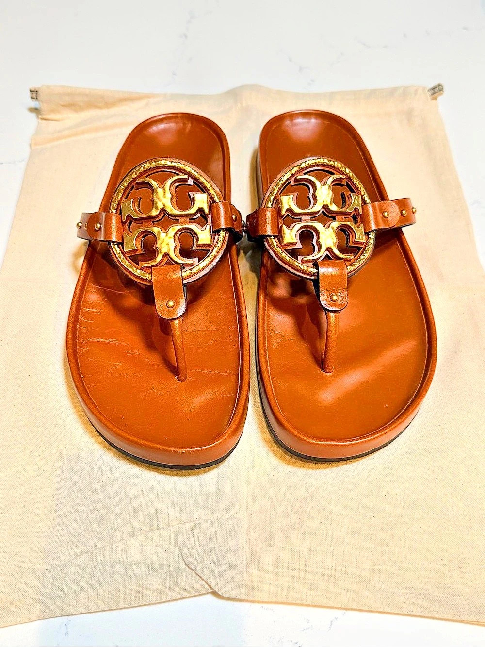 Tory Burch Miller Cloud Sandal in Brown & Gold